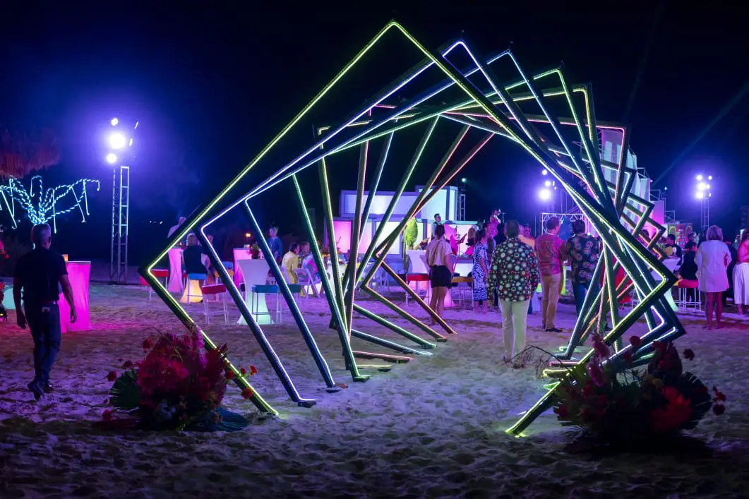cancun beach night event neon decor