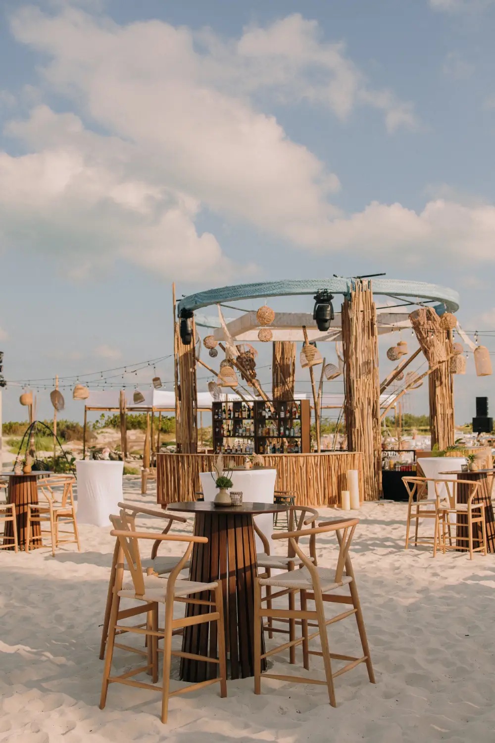 riviera maya beach party event setup bar